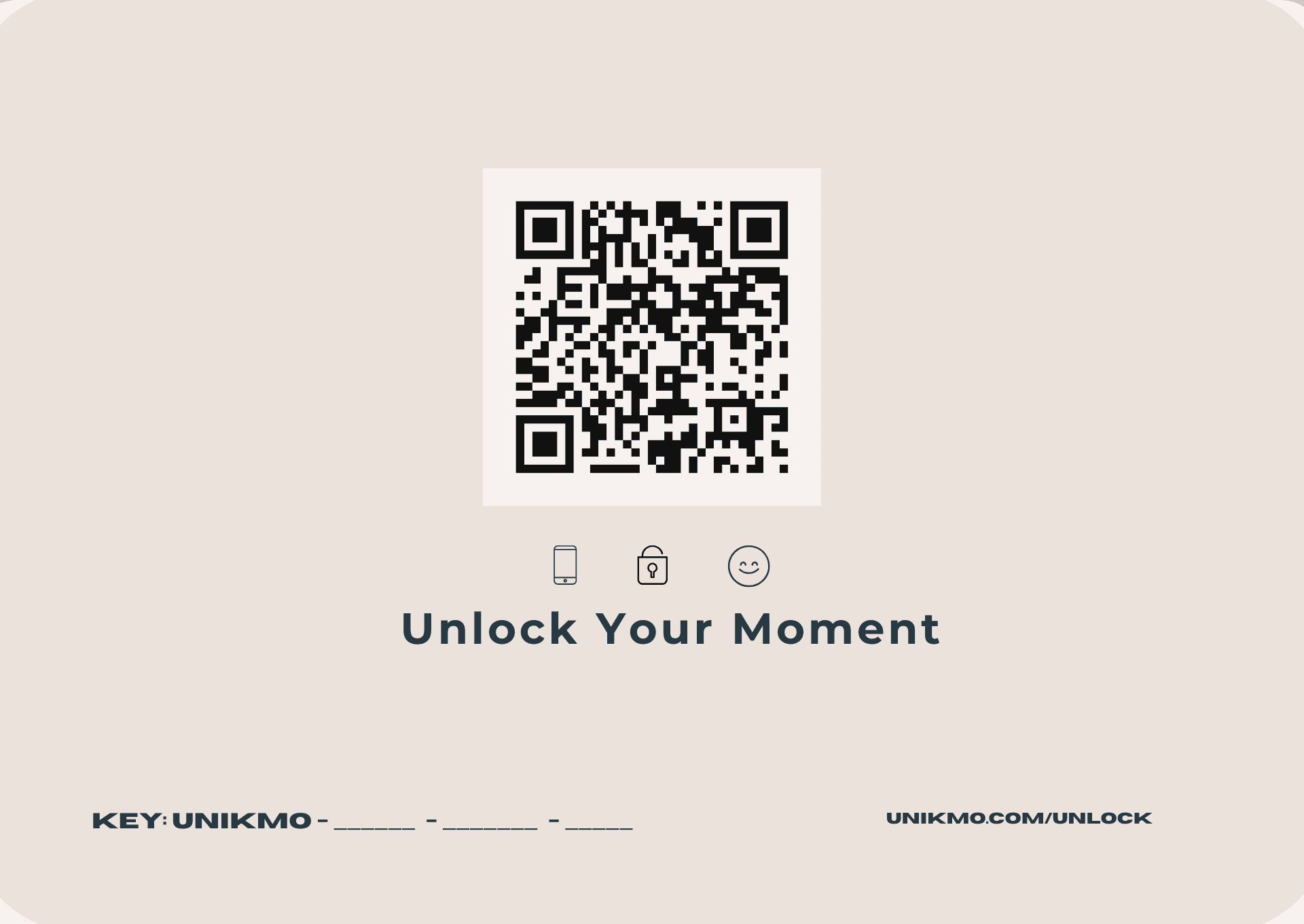 Back of the UNIKMO card with QR code and private key